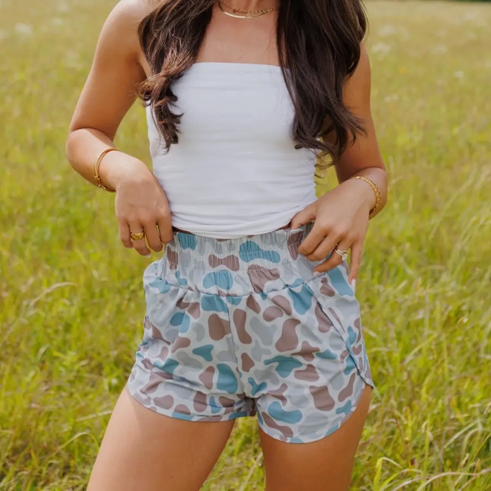 Women's Camouflage Athletic Shorts - Blue and Brown